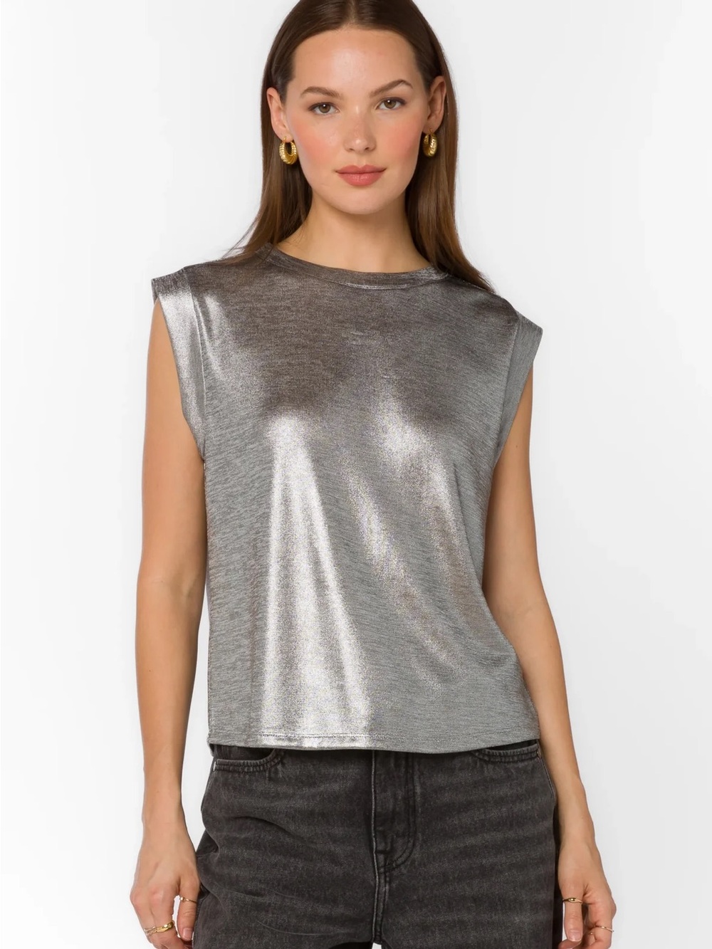 VELVET HEART Rossin Liquid Metallic Top  Cap Sleeve Muscle Tee
